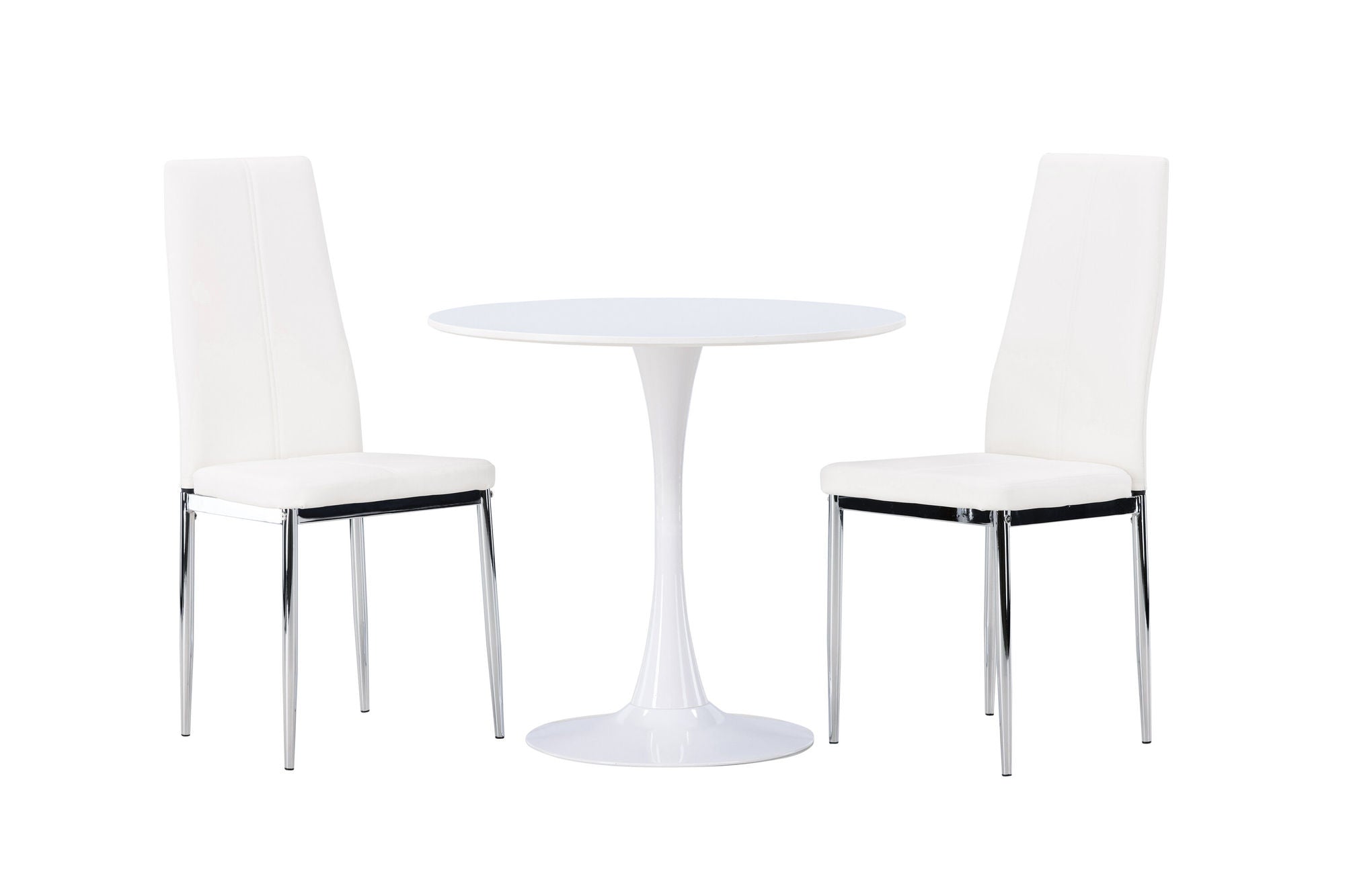 Venture Home Hamden spisebord - White MDF +Pastill Spisebordsstol - Silver / White PU _2