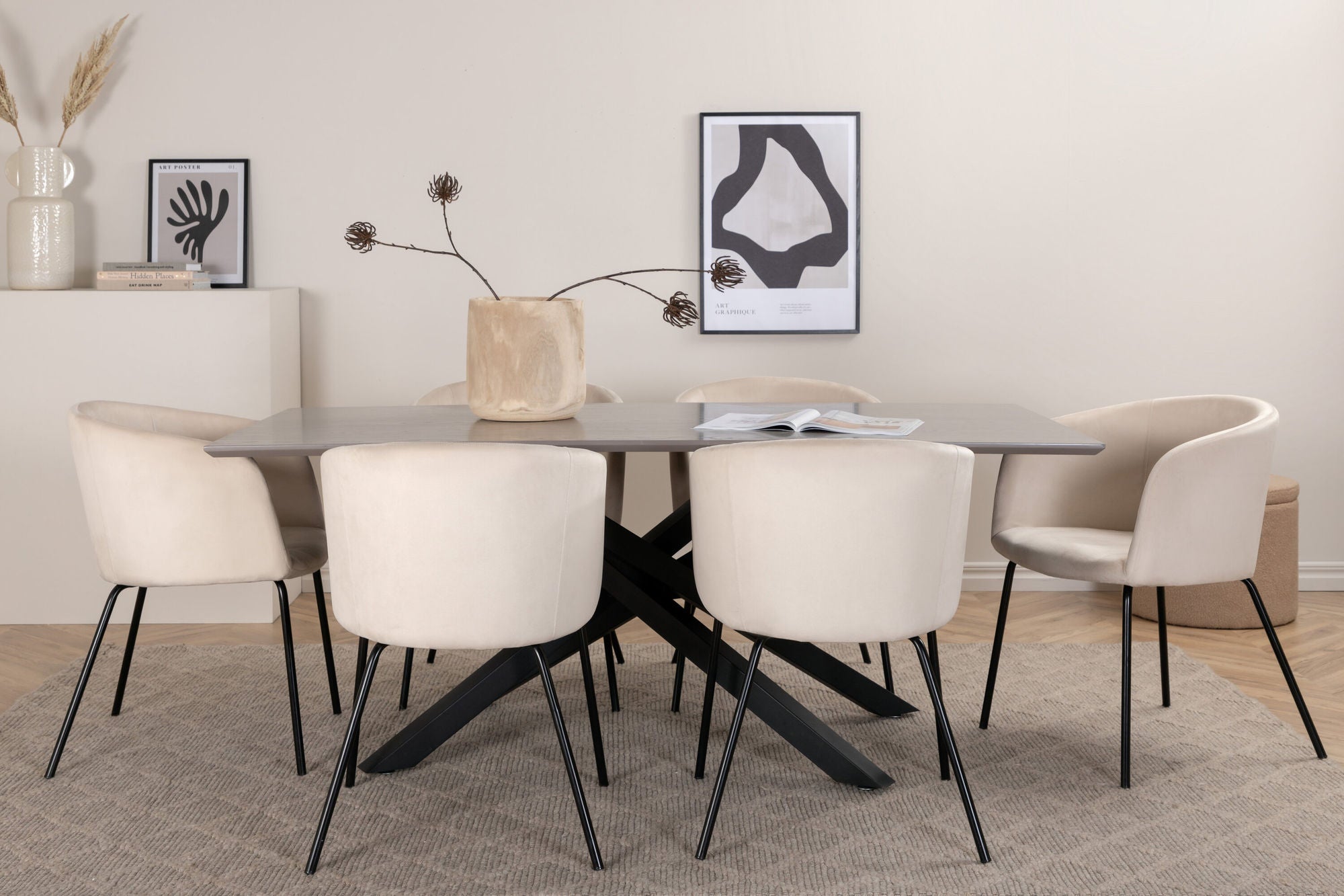Venture Home Piazza spisebord - Black / Grey Veneer+Berit stol - Black / Beige Velvet_6