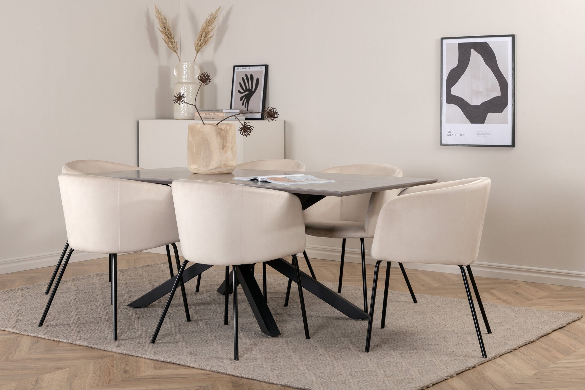Venture Home Piazza spisebord - Black / Grey Veneer+Berit stol - Black / Beige Velvet_6