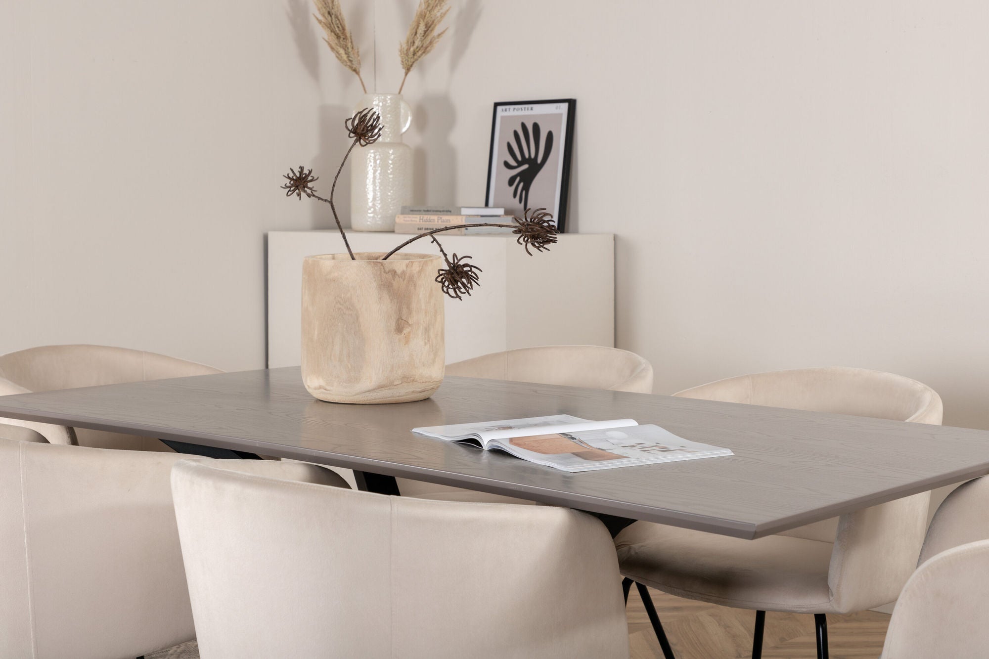 Venture Home Piazza spisebord - Black / Grey Veneer+Berit stol - Black / Beige Velvet_6