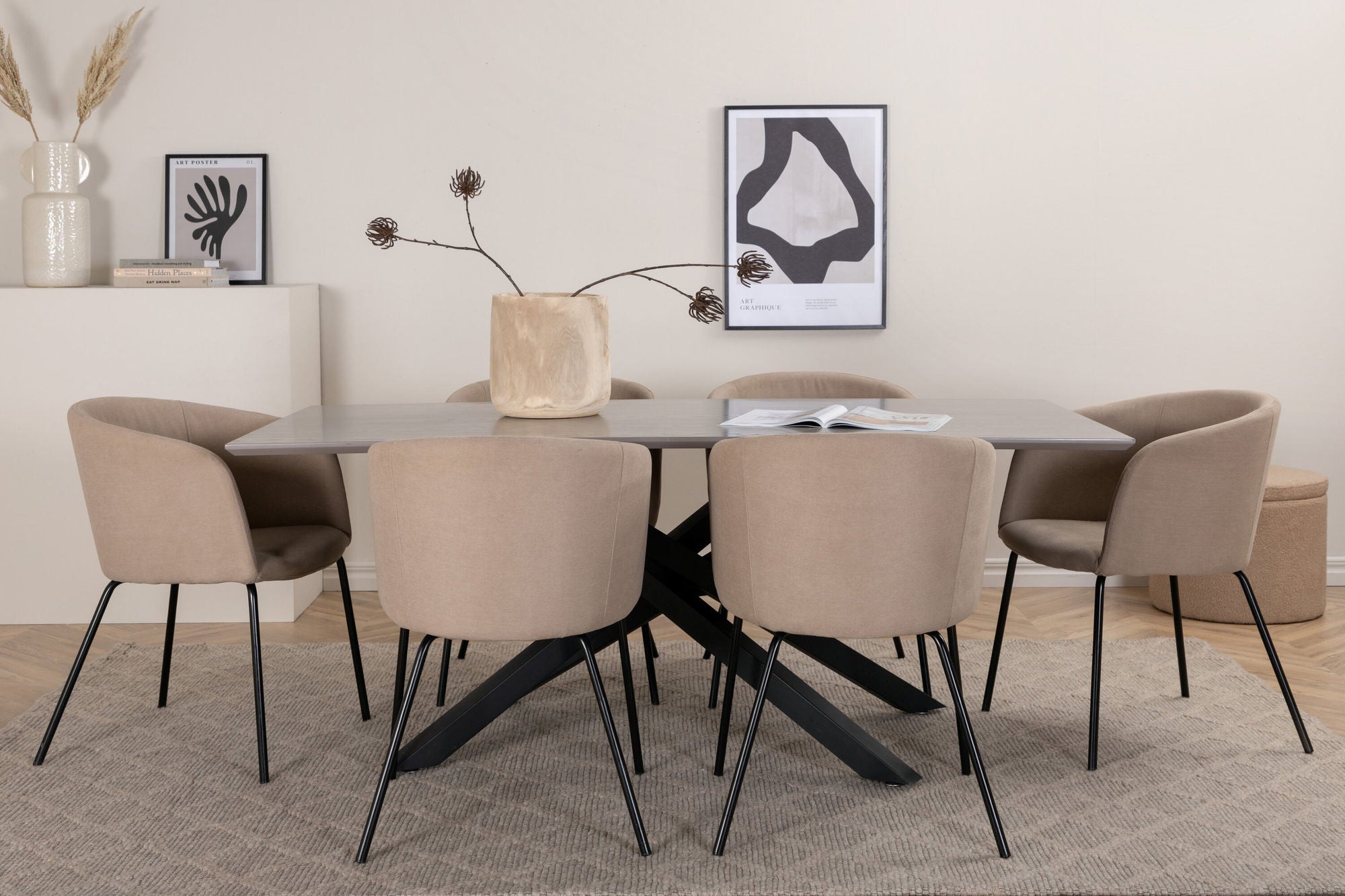 Venture Home Piazza spisebord - Black / Grey Veneer+Berit stol - Black / Beige Fabric (Polyester linen )_6