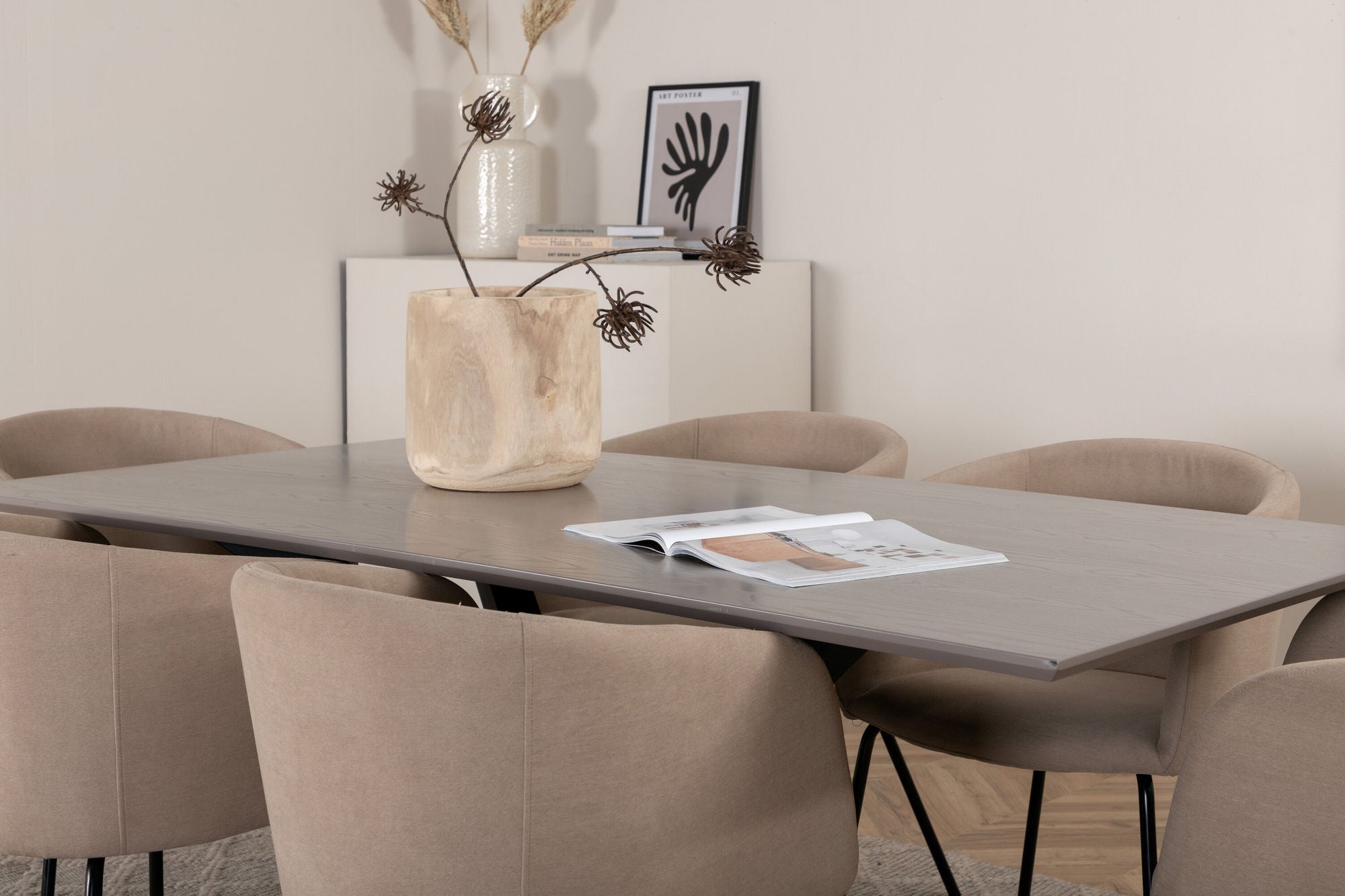 Venture Home Piazza spisebord - Black / Grey Veneer+Berit stol - Black / Beige Fabric (Polyester linen )_6