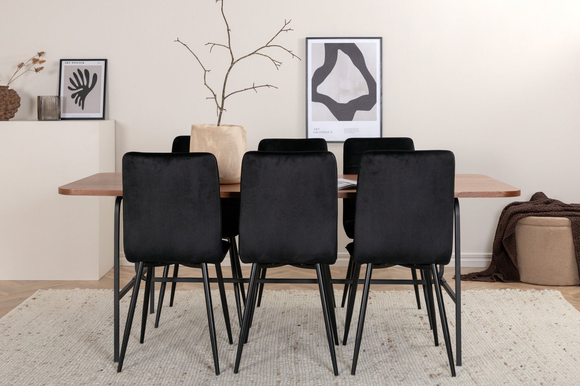 Venture Home Uno spisebord - Black / Walnut Veneer+Windu Lyx stol - Black / Black Velvet_6