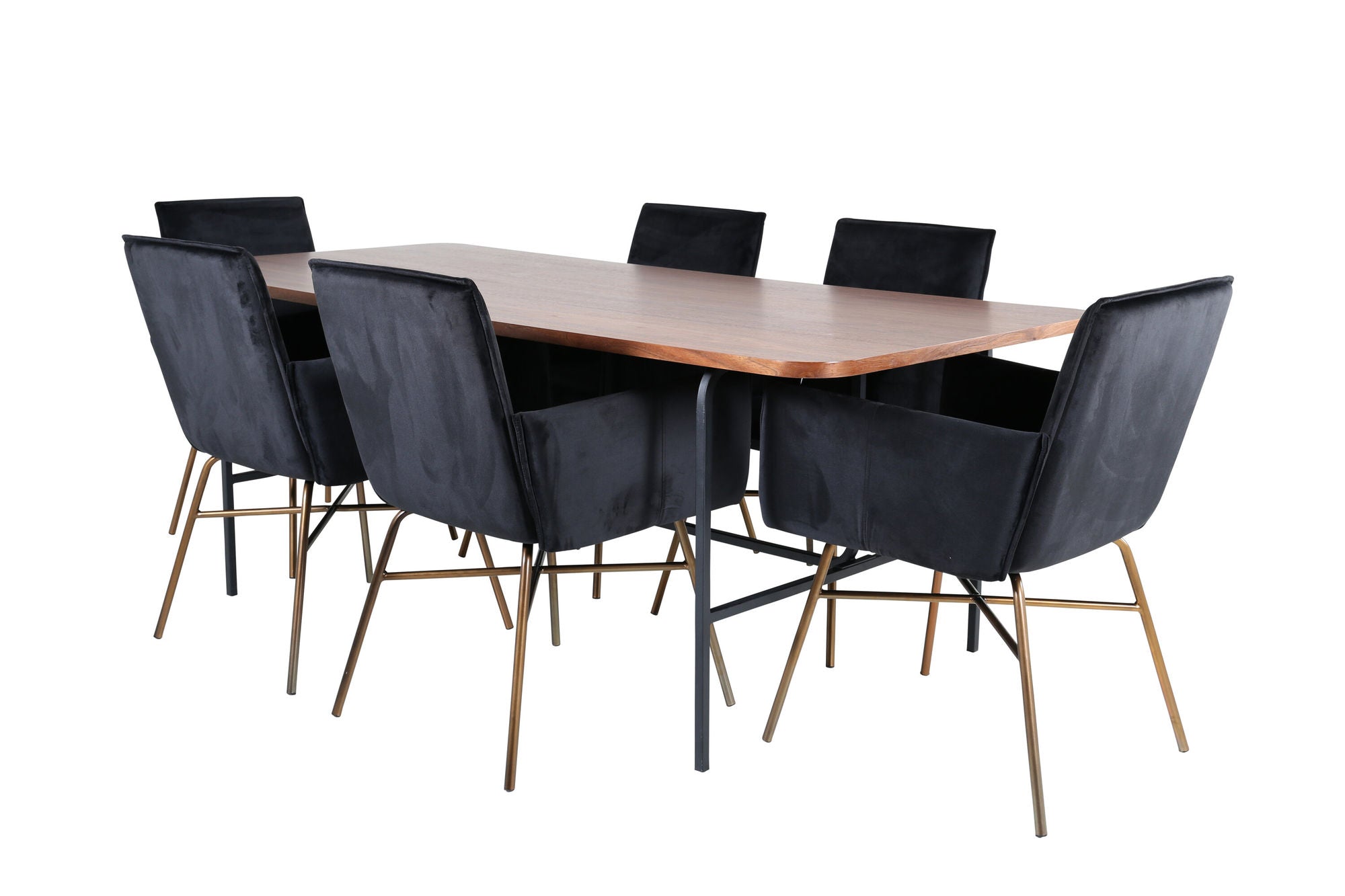 Venture Home Uno spisebord - Black / Walnut Veneer+Petra stol - Distressed Copper / Black Velvet_6