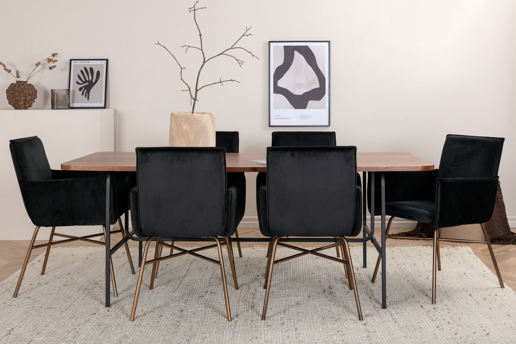 Venture Home Uno spisebord - Black / Walnut Veneer+Petra stol - Distressed Copper / Black Velvet_6