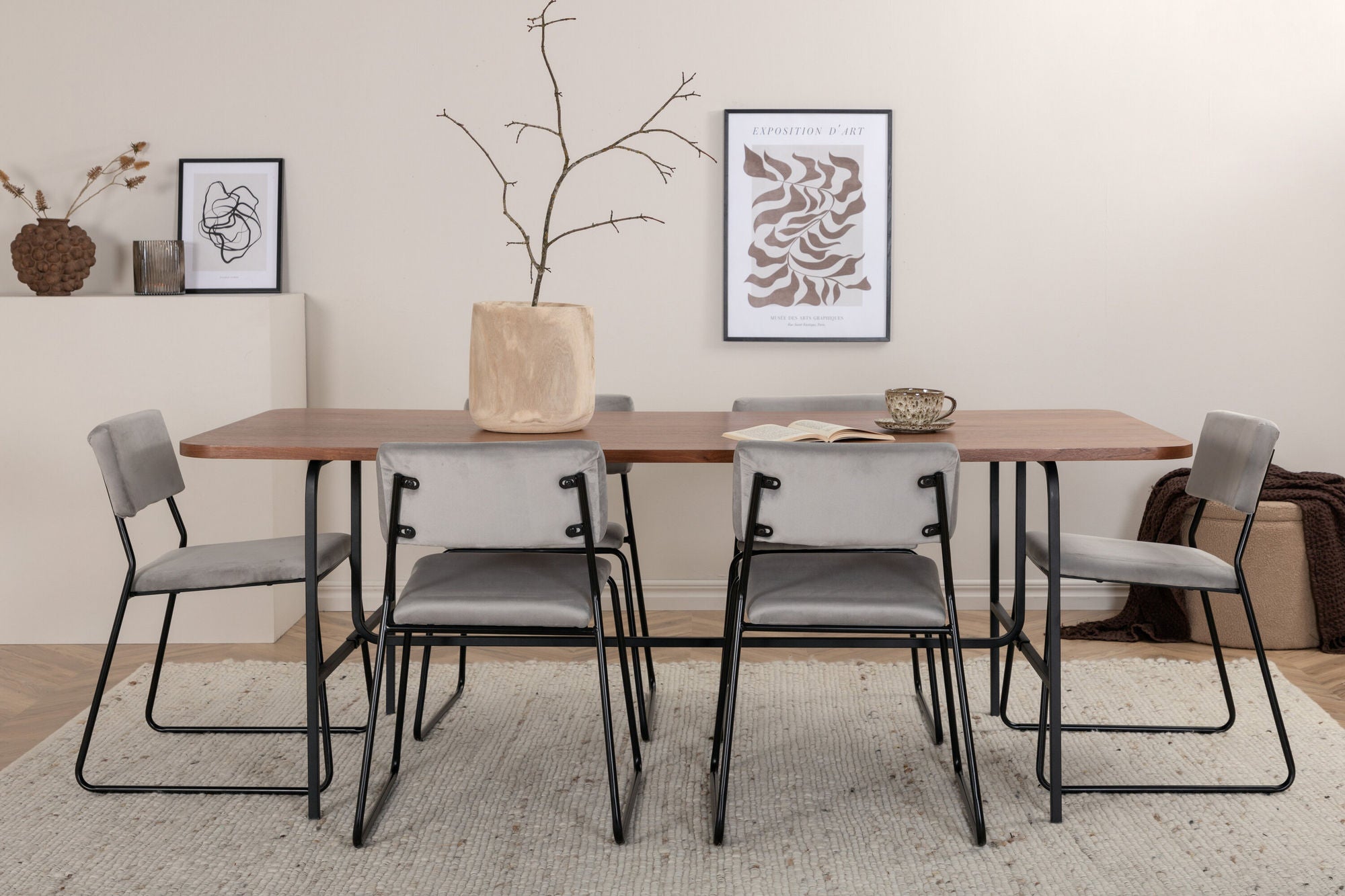 Venture Home Uno spisebord - Black / Walnut Veneer+Kenth stol - Black / Light Grey Velvet_6
