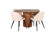 Venture Home Bianca rund spisebord - Walnut / Black Veneer+Velvet Stitches stol - Black / Beige Velvet_4