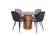Venture Home Bianca rund spisebord - Walnut / Black Veneer+Emma stol - Black / Black and Light Grey Black Velvet in Back Grey Velvet in front_4
