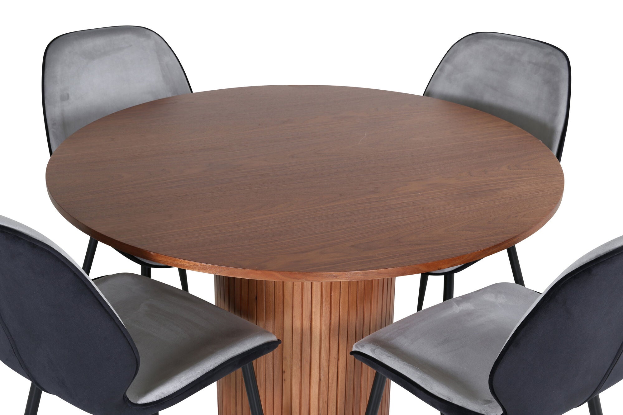 Venture Home Bianca rund spisebord - Walnut / Black Veneer+Emma stol - Black / Black and Light Grey Black Velvet in Back Grey Velvet in front_4