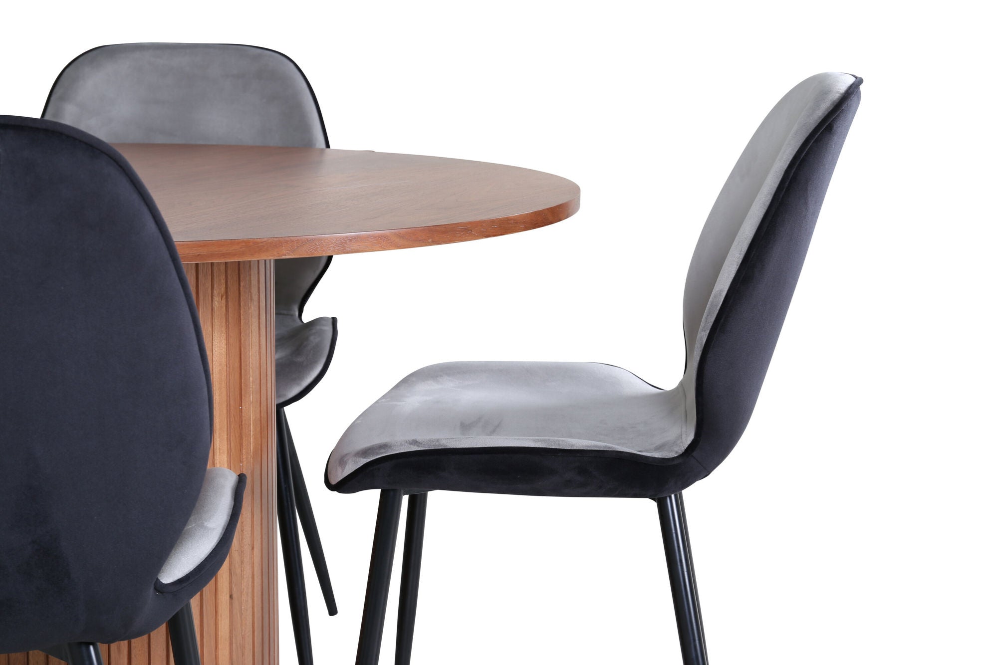 Venture Home Bianca rund spisebord - Walnut / Black Veneer+Emma stol - Black / Black and Light Grey Black Velvet in Back Grey Velvet in front_4