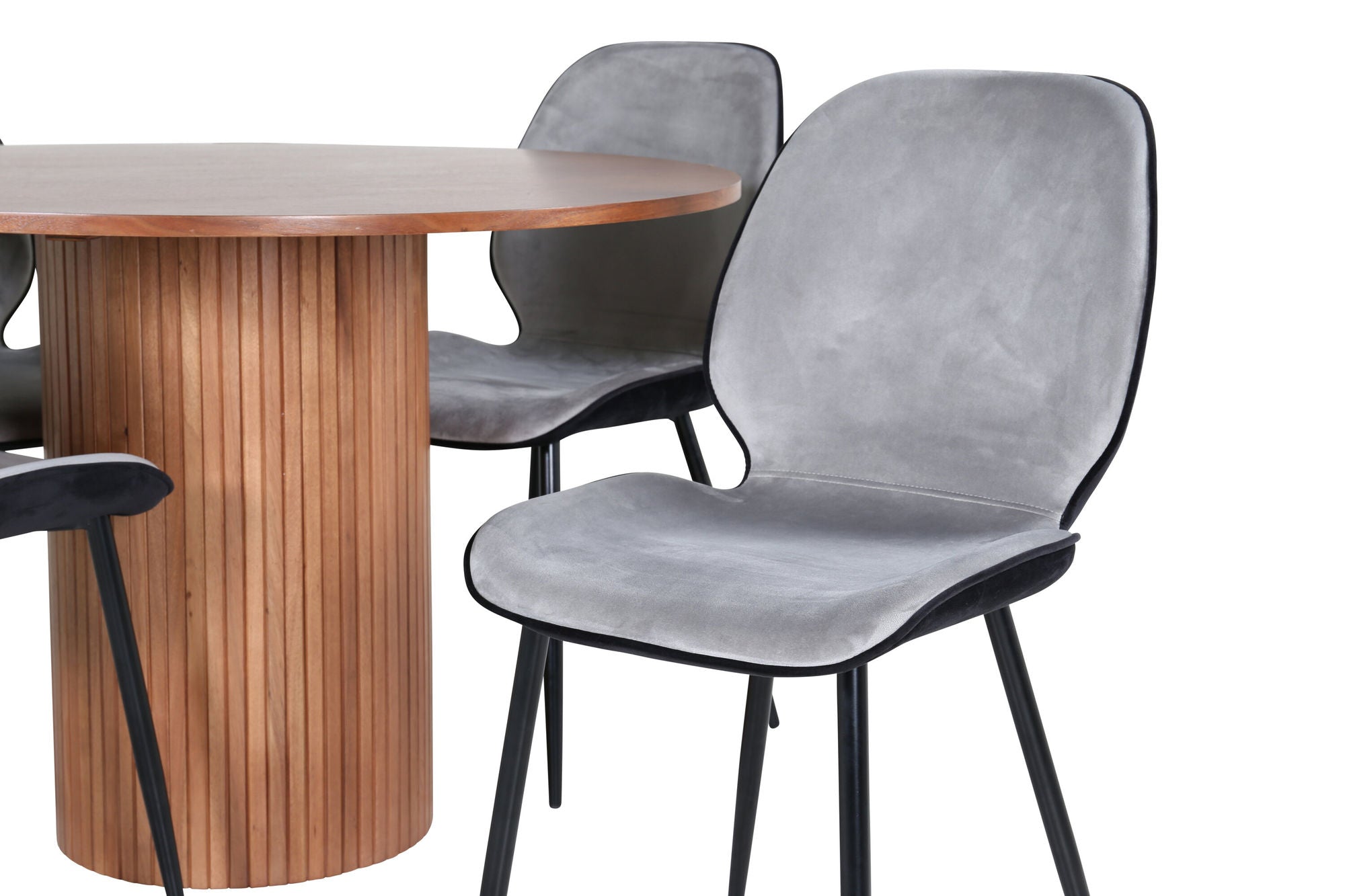 Venture Home Bianca rund spisebord - Walnut / Black Veneer+Emma stol - Black / Black and Light Grey Black Velvet in Back Grey Velvet in front_4