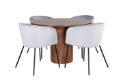Venture Home Bianca rund spisebord - Walnut / Black Veneer+Berit stol - Black / Light Grey Velvet_4