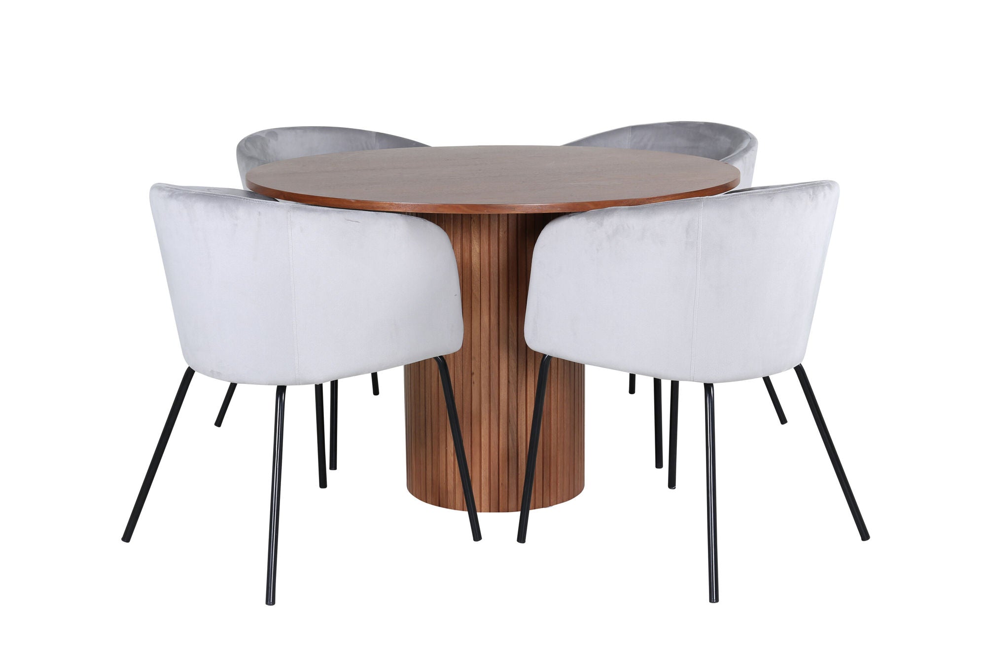Venture Home Bianca rund spisebord - Walnut / Black Veneer+Berit stol - Black / Light Grey Velvet_4