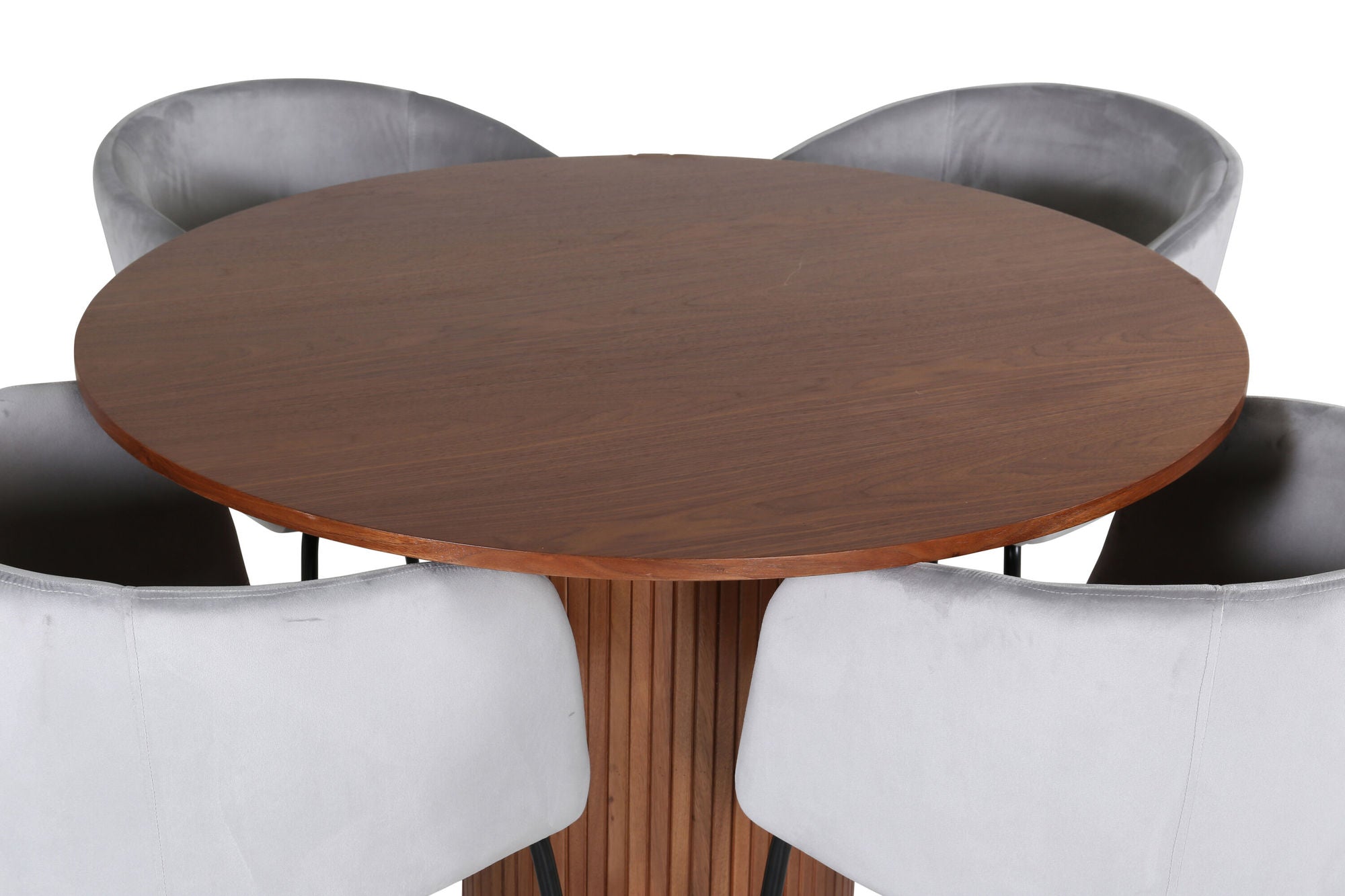 Venture Home Bianca rund spisebord - Walnut / Black Veneer+Berit stol - Black / Light Grey Velvet_4