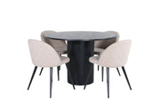 Venture Home Bianca rund spisebord - Black / Black Veneer+Velvet Stitches stol - Black / Beige Fabric (Polyester linen )_4