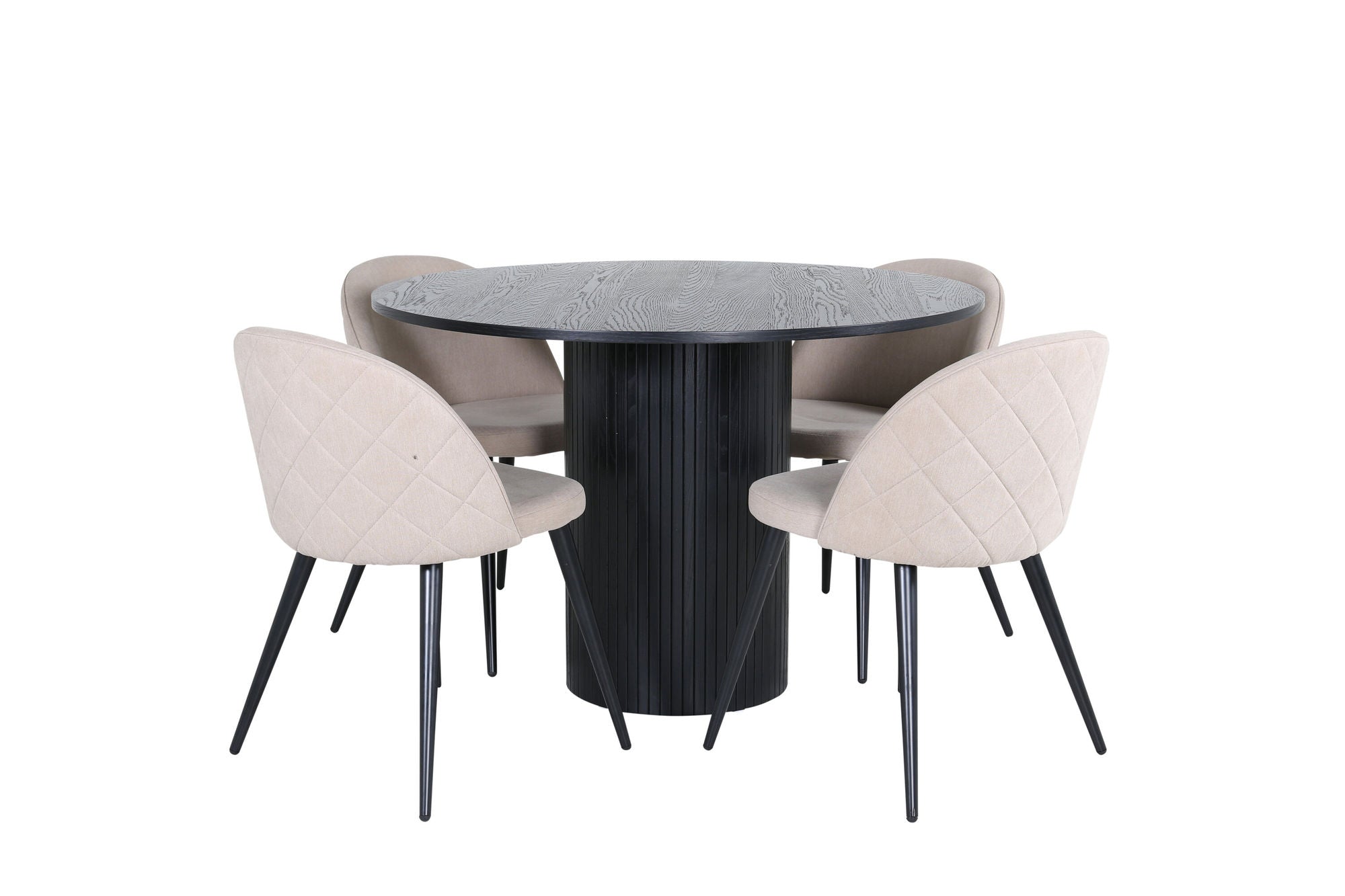 Venture Home Bianca rund spisebord - Black / Black Veneer+Velvet Stitches stol - Black / Beige Fabric (Polyester linen )_4