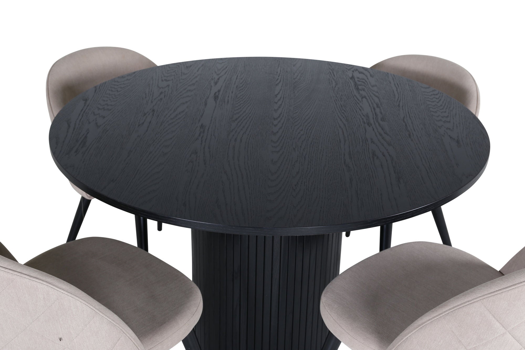 Venture Home Bianca rund spisebord - Black / Black Veneer+Velvet Stitches stol - Black / Beige Fabric (Polyester linen )_4