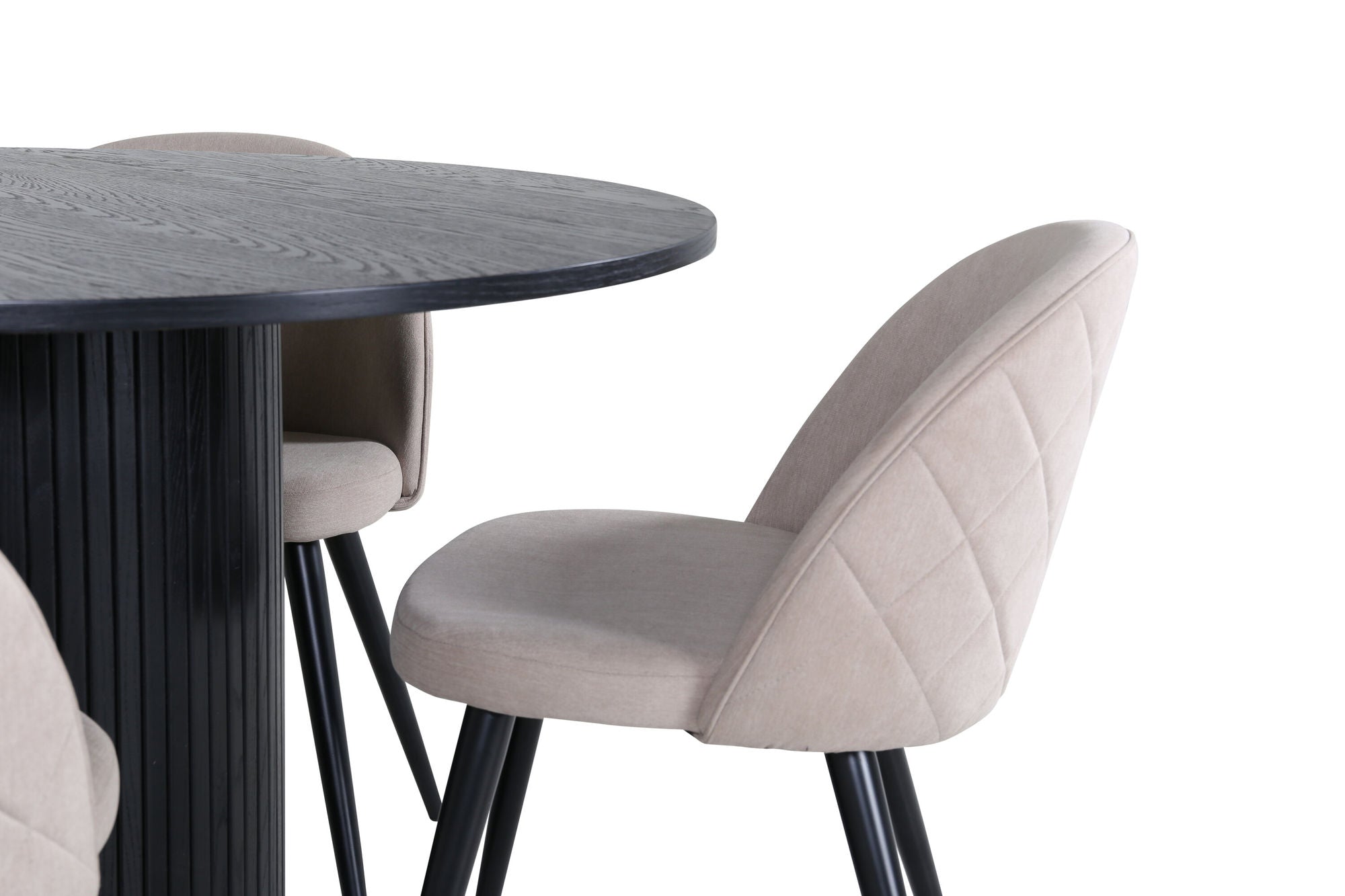 Venture Home Bianca rund spisebord - Black / Black Veneer+Velvet Stitches stol - Black / Beige Fabric (Polyester linen )_4