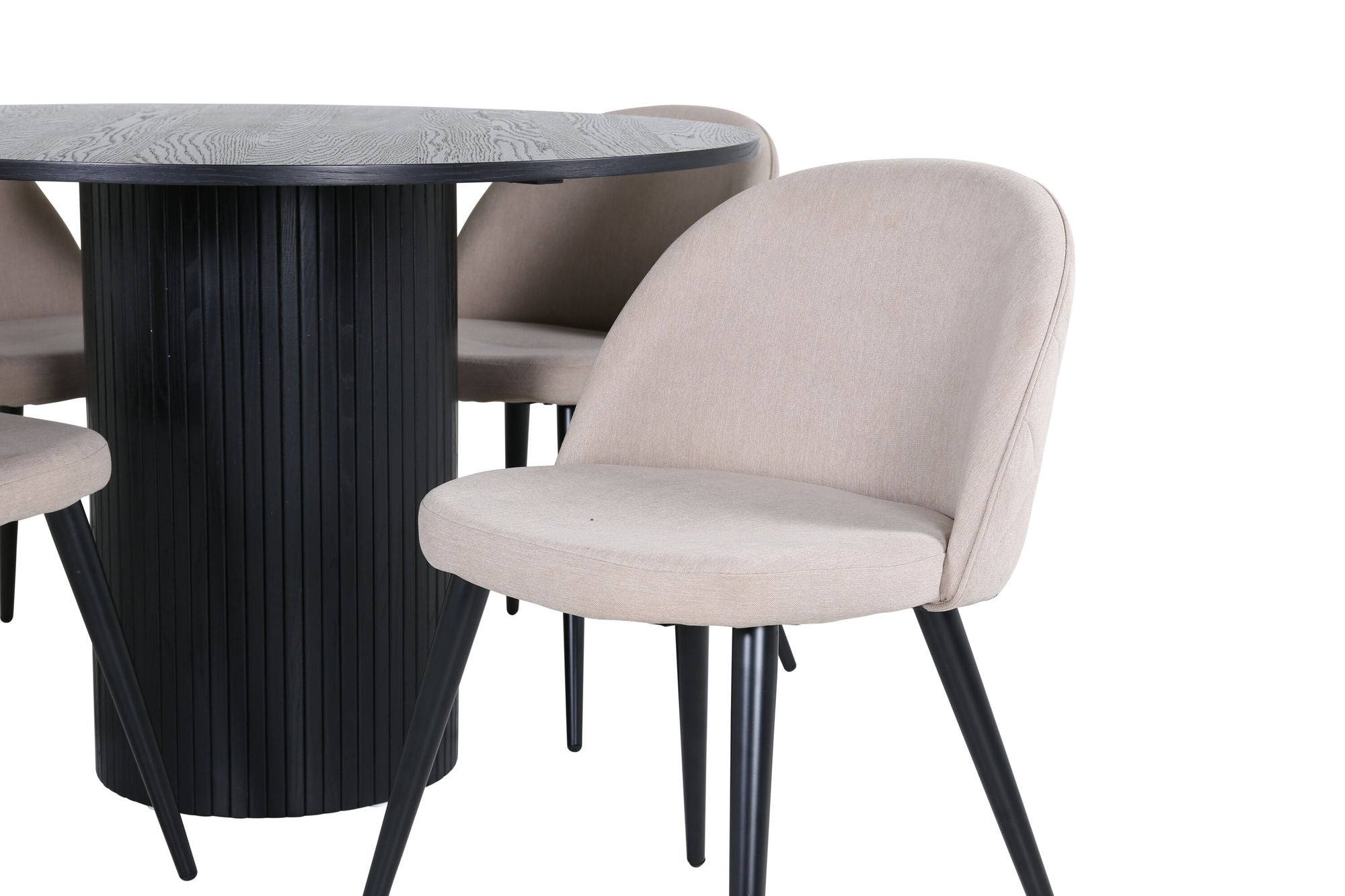 Venture Home Bianca rund spisebord - Black / Black Veneer+Velvet Stitches stol - Black / Beige Fabric (Polyester linen )_4