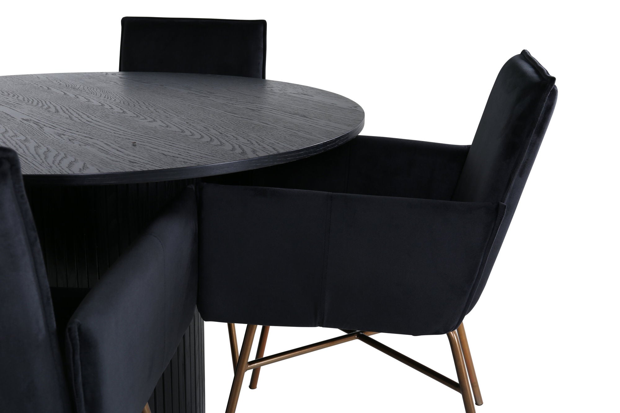 Venture Home Bianca rund spisebord - Black / Black Veneer+Petra stol - Distressed Copper / Black Velvet_4
