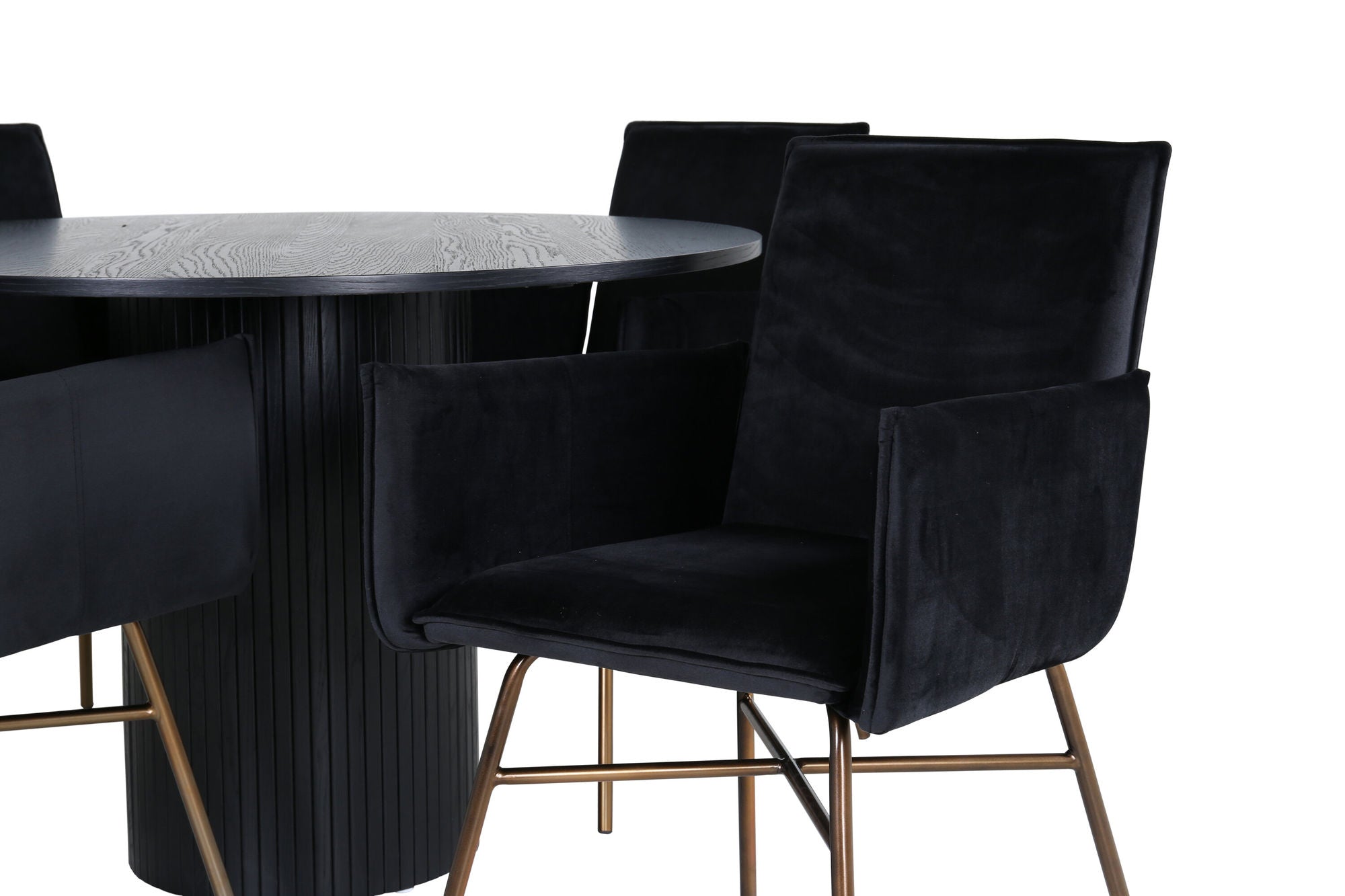 Venture Home Bianca rund spisebord - Black / Black Veneer+Petra stol - Distressed Copper / Black Velvet_4