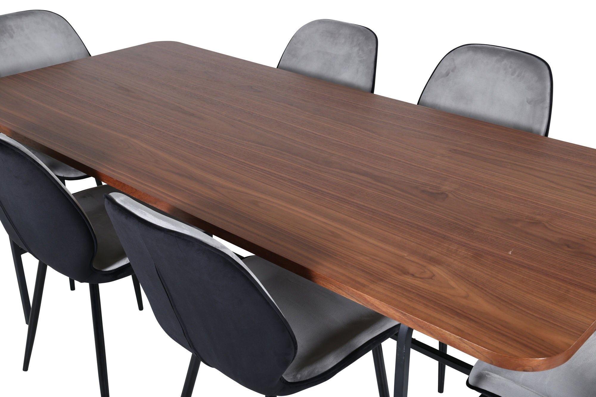 Venture Home Uno spisebord - Black / Walnut Veneer+Emma stol - Black / Black and Light Grey Black Velvet in Back Grey Velvet in front_6
