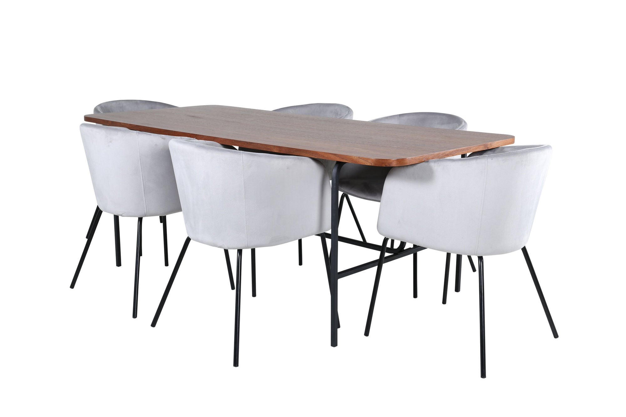 Venture Home Uno spisebord - Black / Walnut Veneer+Berit stol - Black / Light Grey Velvet_6