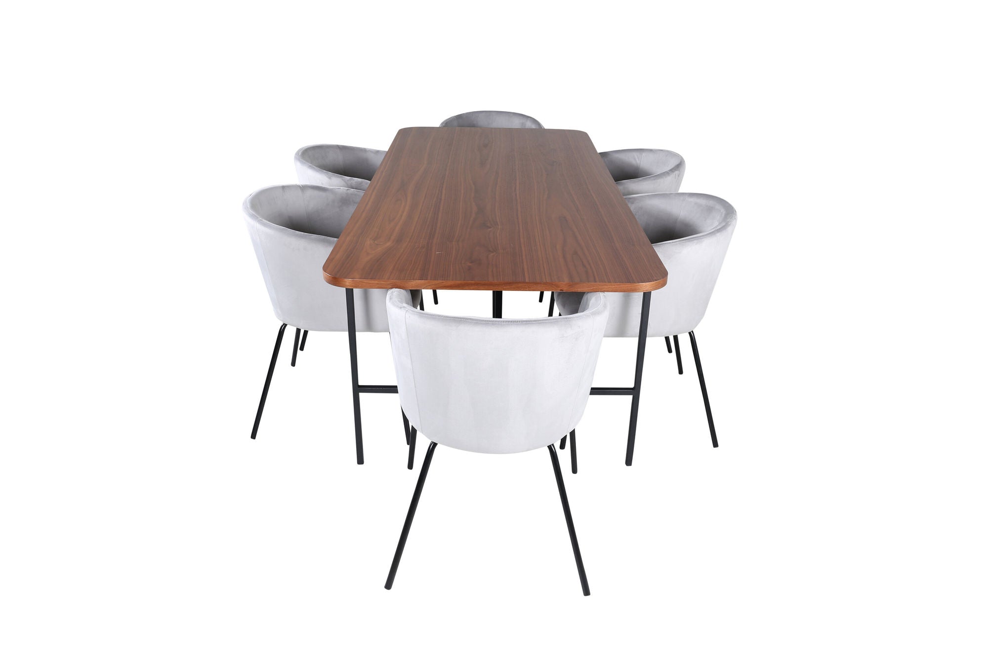 Venture Home Uno spisebord - Black / Walnut Veneer+Berit stol - Black / Light Grey Velvet_6