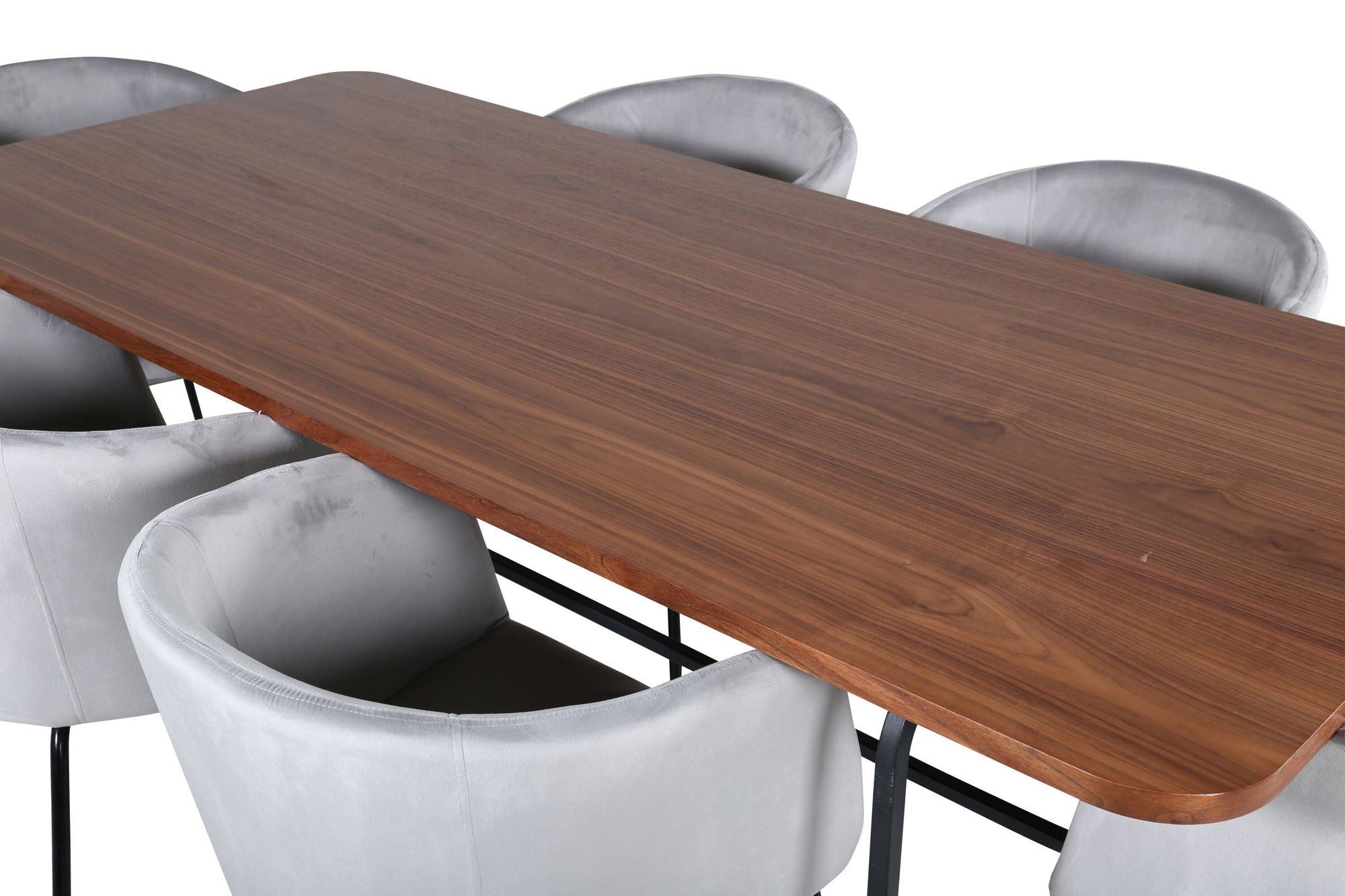 Venture Home Uno spisebord - Black / Walnut Veneer+Berit stol - Black / Light Grey Velvet_6