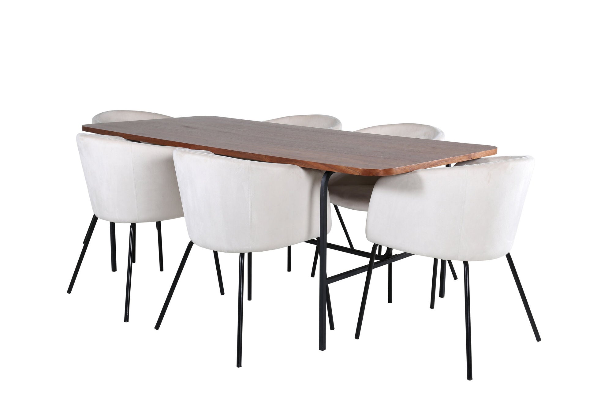 Venture Home Uno spisebord - Black / Walnut Veneer+Berit stol - Black / Beige Velvet_6
