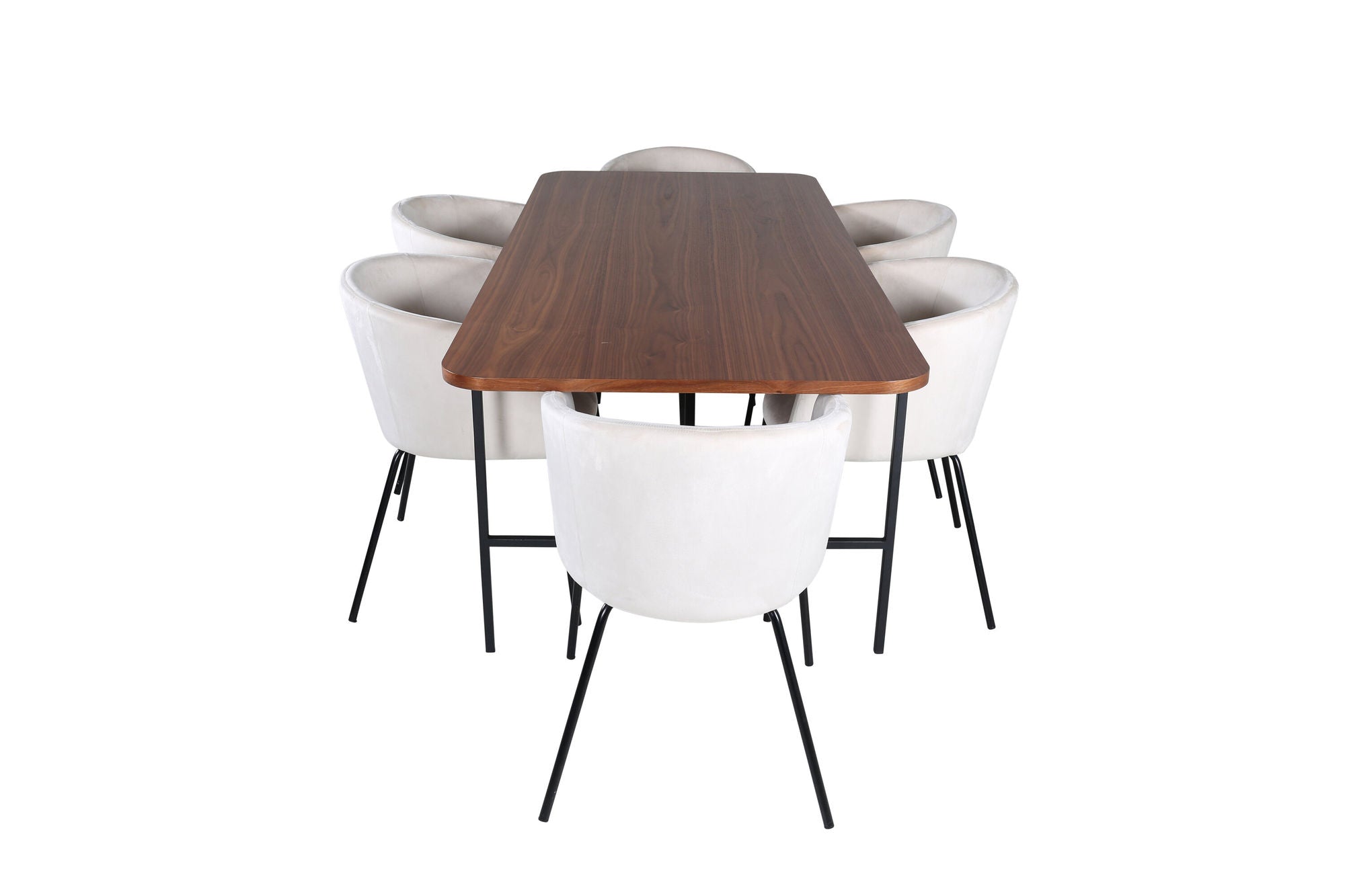 Venture Home Uno spisebord - Black / Walnut Veneer+Berit stol - Black / Beige Velvet_6