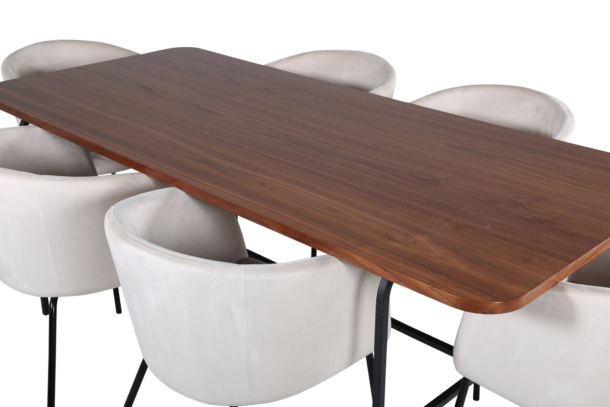 Venture Home Uno spisebord - Black / Walnut Veneer+Berit stol - Black / Beige Velvet_6