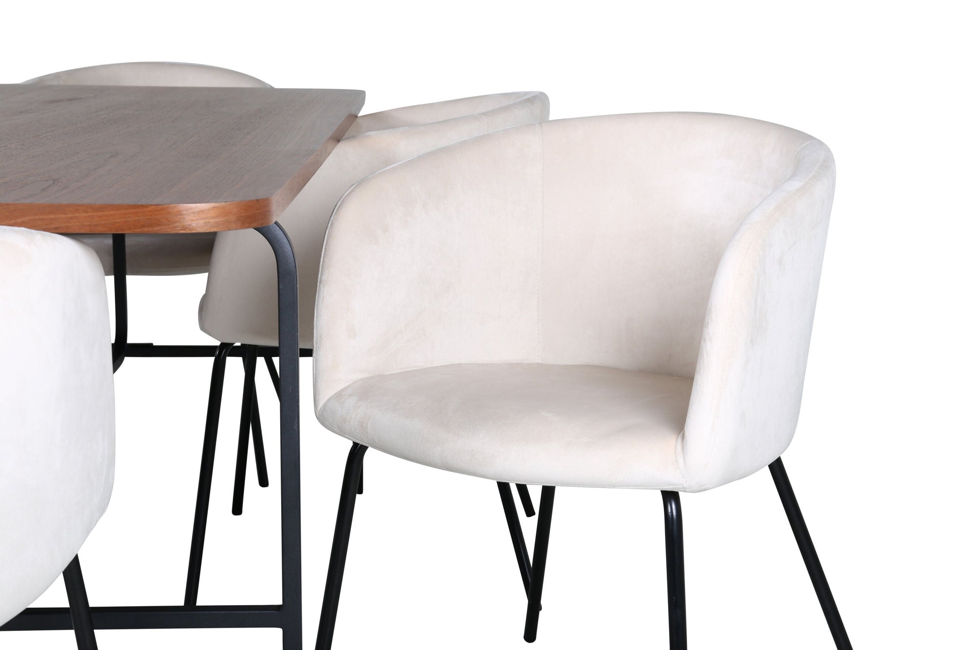 Venture Home Uno spisebord - Black / Walnut Veneer+Berit stol - Black / Beige Velvet_6