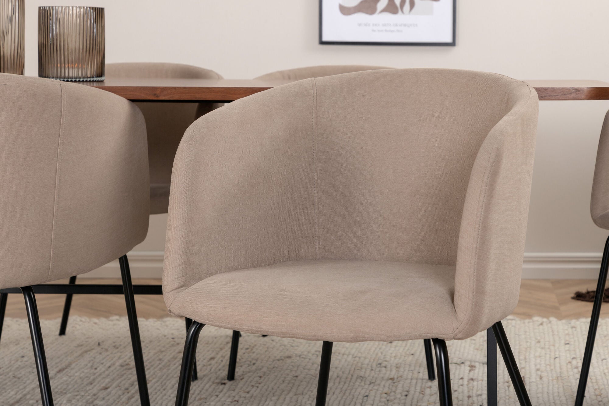 Venture Home Uno spisebord - Black / Walnut Veneer+Berit stol - Black / Beige Fabric (Polyester linen )_6