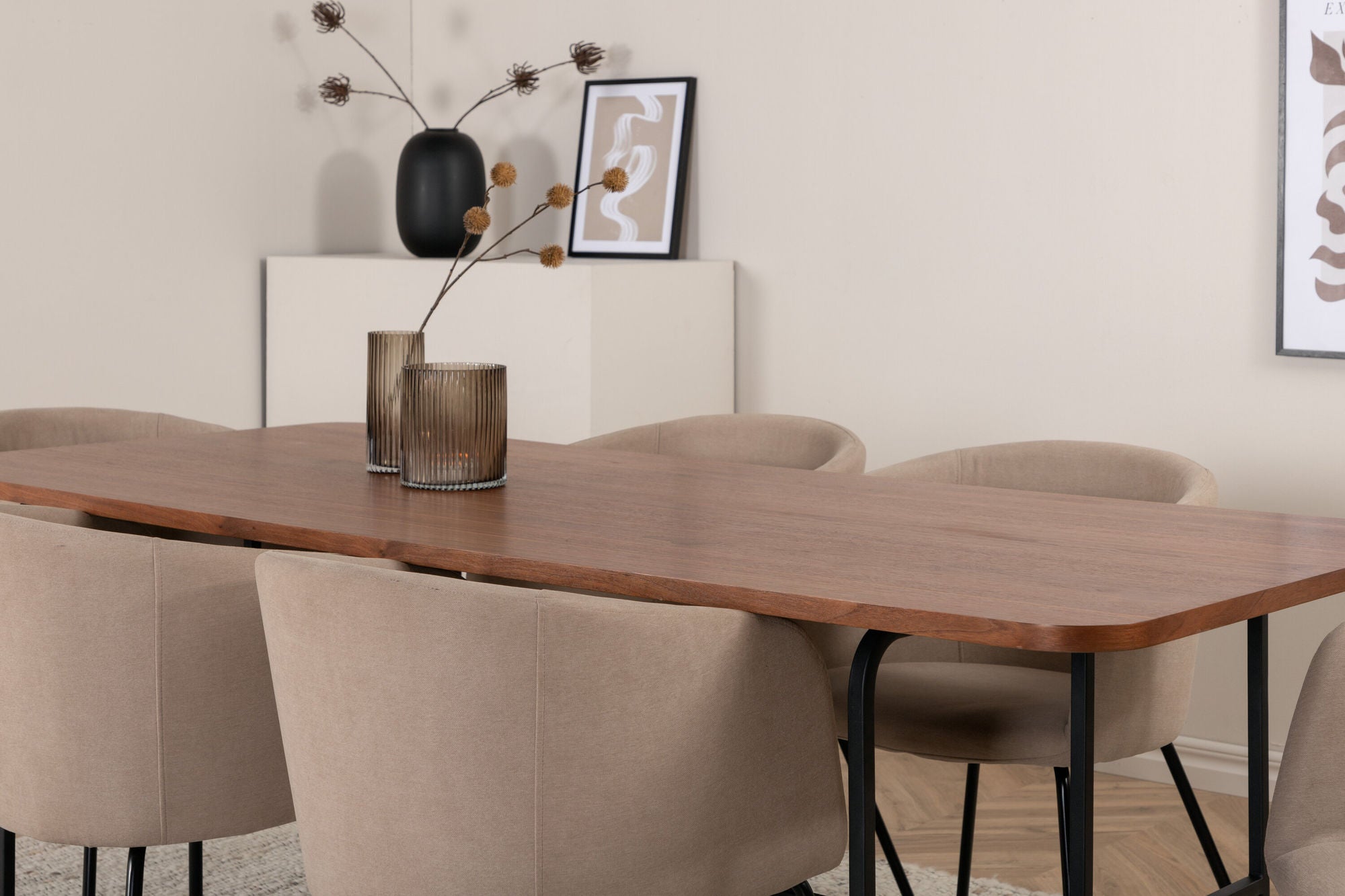 Venture Home Uno spisebord - Black / Walnut Veneer+Berit stol - Black / Beige Fabric (Polyester linen )_6