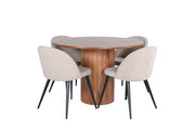Venture Home Bianca rund spisebord - Walnut / Black Veneer+Velvet Stitches stol - Black / Beige Fabric (Polyester linen )_4
