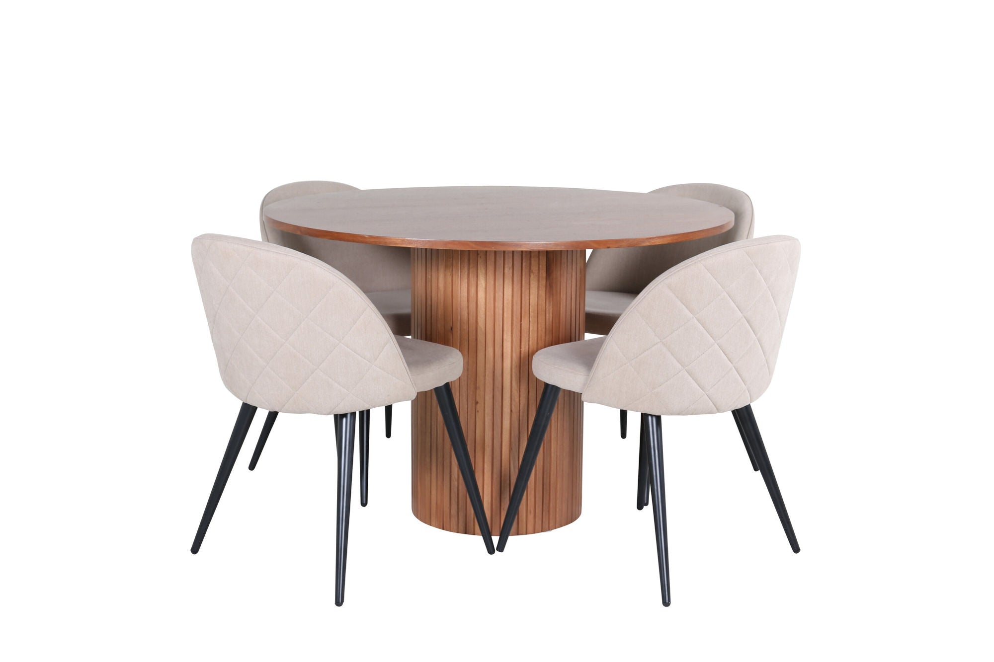 Venture Home Bianca rund spisebord - Walnut / Black Veneer+Velvet Stitches stol - Black / Beige Fabric (Polyester linen )_4