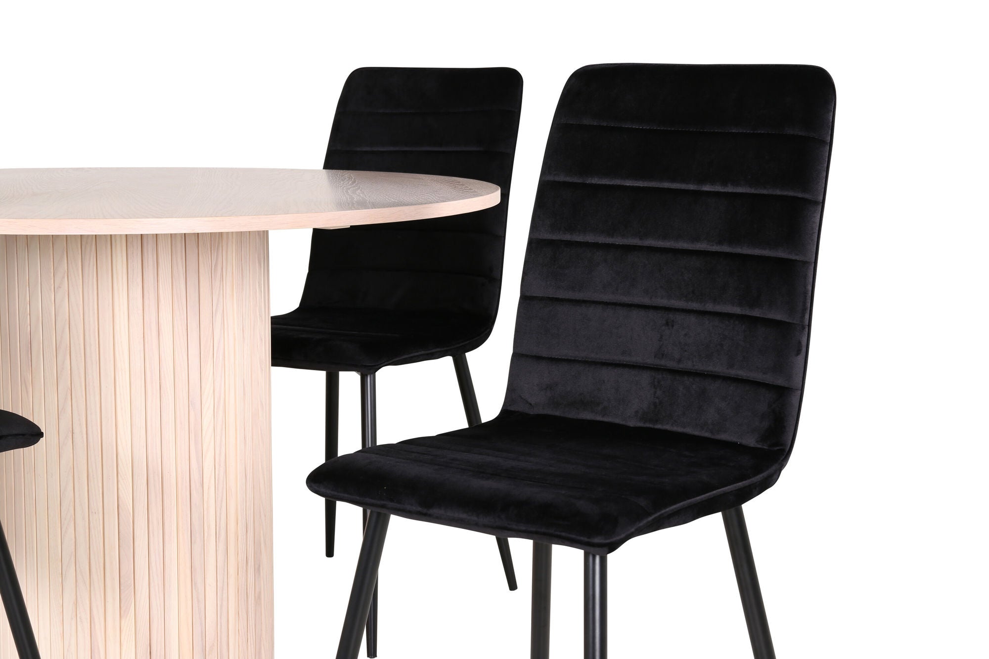 Venture Home Bianca rund spisebord - White Wash / Black Veneer+Windu Lyx stol - Black / Black Velvet_4