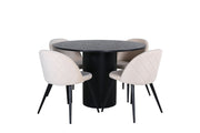 Venture Home Bianca rund spisebord - Black / Black Veneer+Velvet Stitches stol - Black / Beige Velvet_4