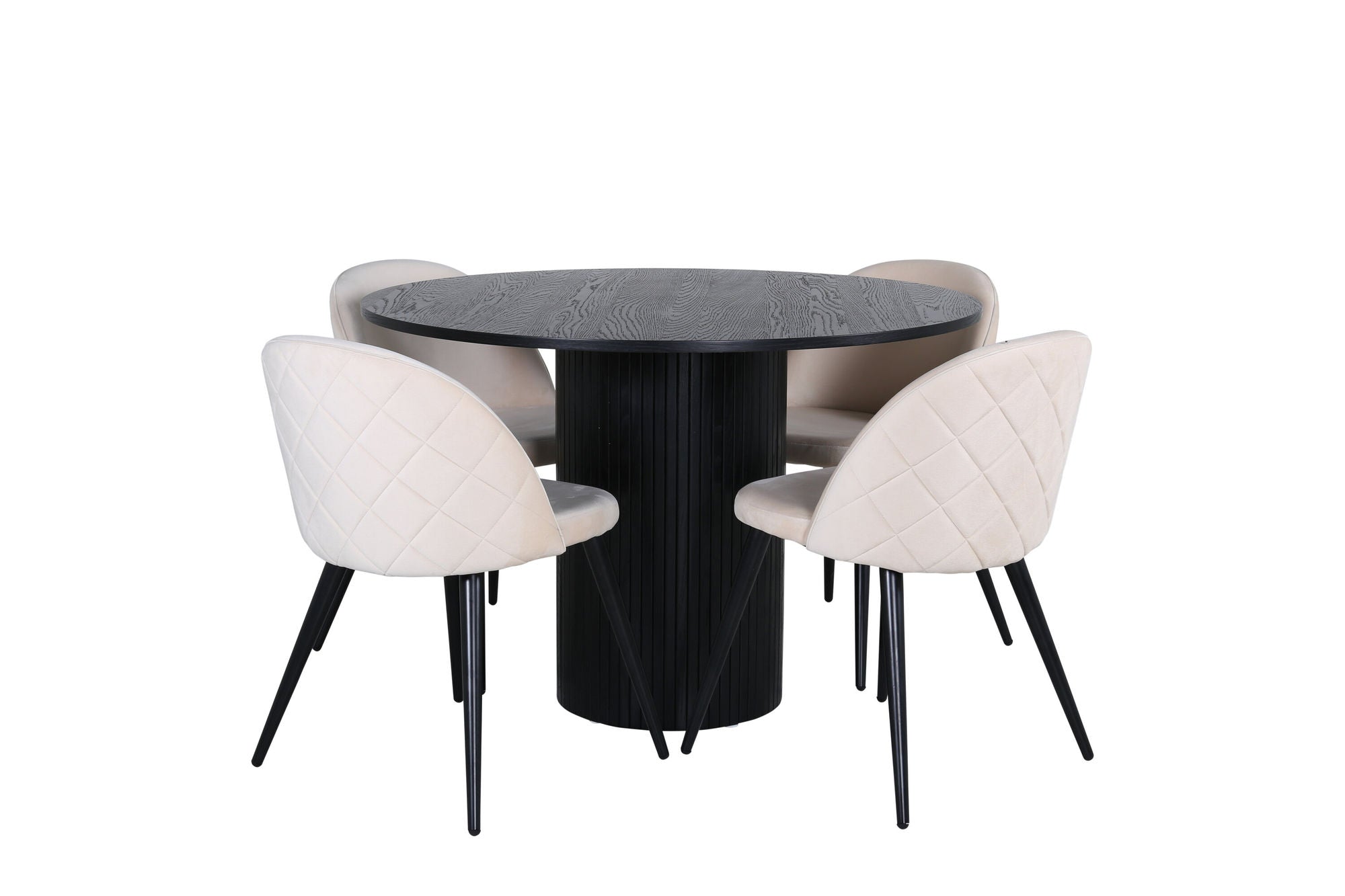 Venture Home Bianca rund spisebord - Black / Black Veneer+Velvet Stitches stol - Black / Beige Velvet_4