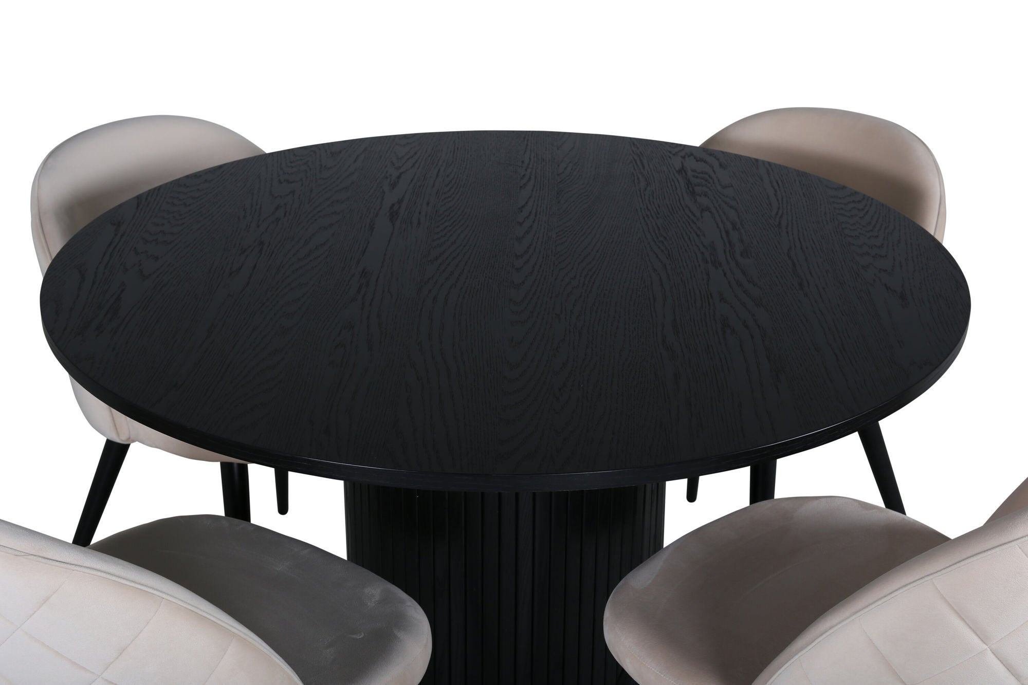 Venture Home Bianca rund spisebord - Black / Black Veneer+Velvet Stitches stol - Black / Beige Velvet_4