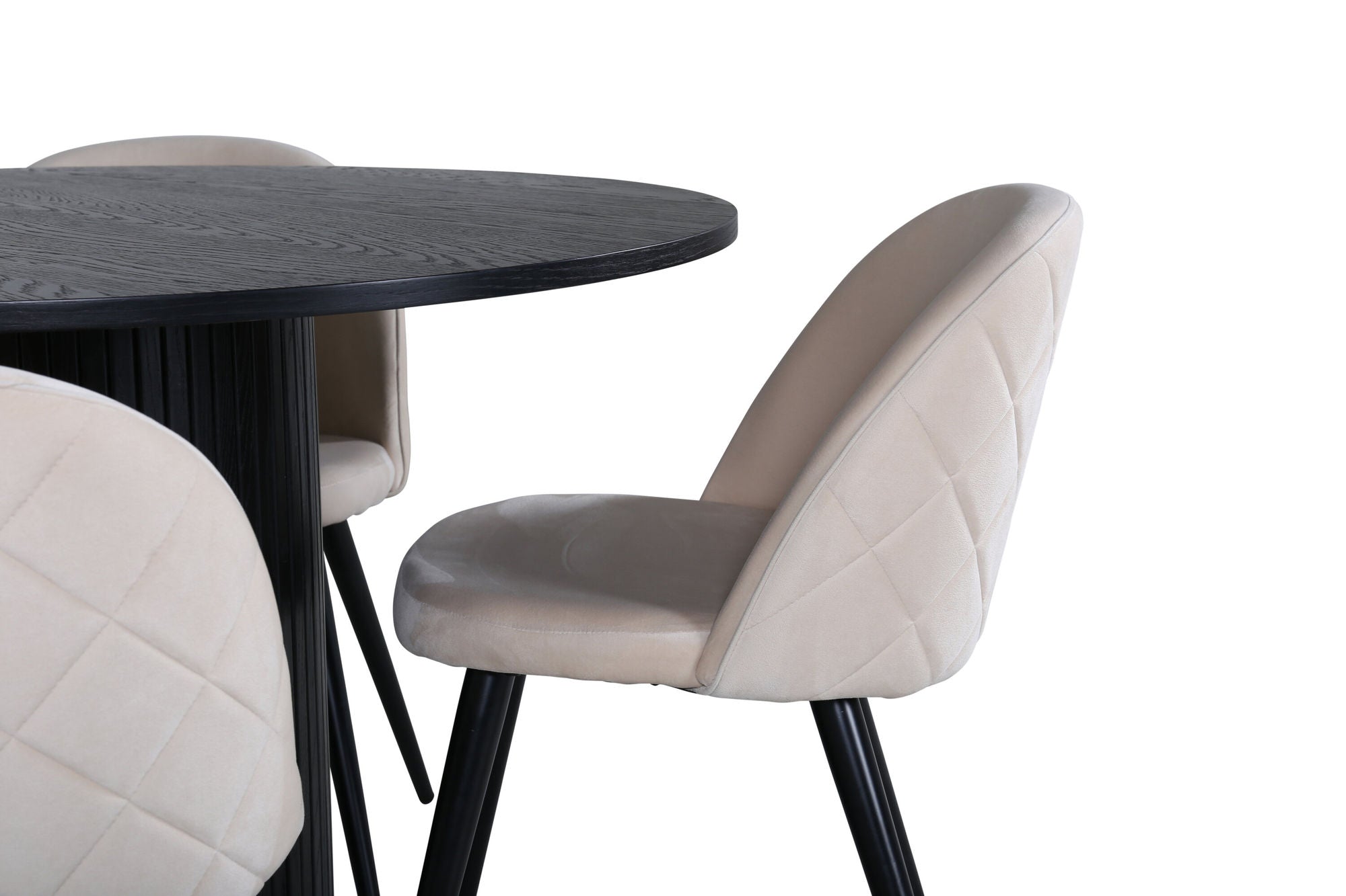 Venture Home Bianca rund spisebord - Black / Black Veneer+Velvet Stitches stol - Black / Beige Velvet_4