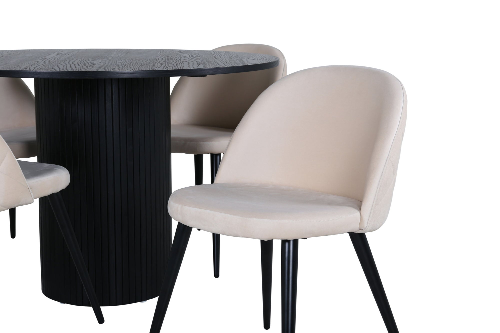 Venture Home Bianca rund spisebord - Black / Black Veneer+Velvet Stitches stol - Black / Beige Velvet_4