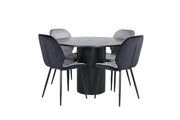 Venture Home Bianca rund spisebord - Black / Black Veneer+Emma stol - Black / Black and Light Grey Black Velvet in Back Grey Velvet in front_4