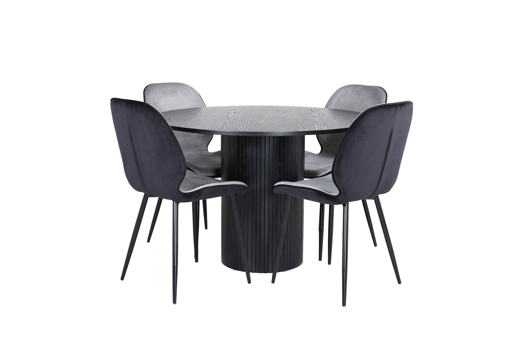 Venture Home Bianca rund spisebord - Black / Black Veneer+Emma stol - Black / Black and Light Grey Black Velvet in Back Grey Velvet in front_4