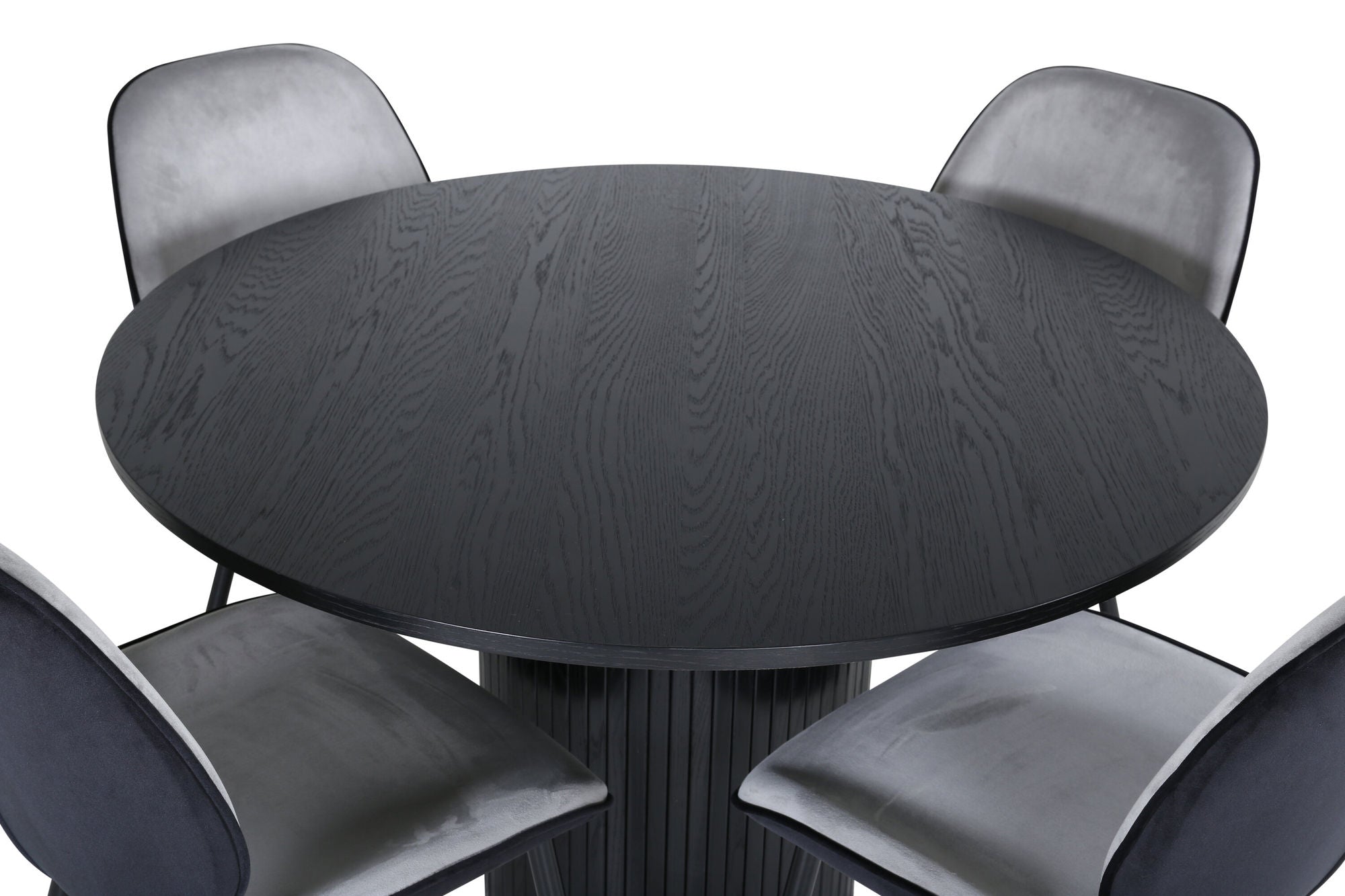 Venture Home Bianca rund spisebord - Black / Black Veneer+Emma stol - Black / Black and Light Grey Black Velvet in Back Grey Velvet in front_4