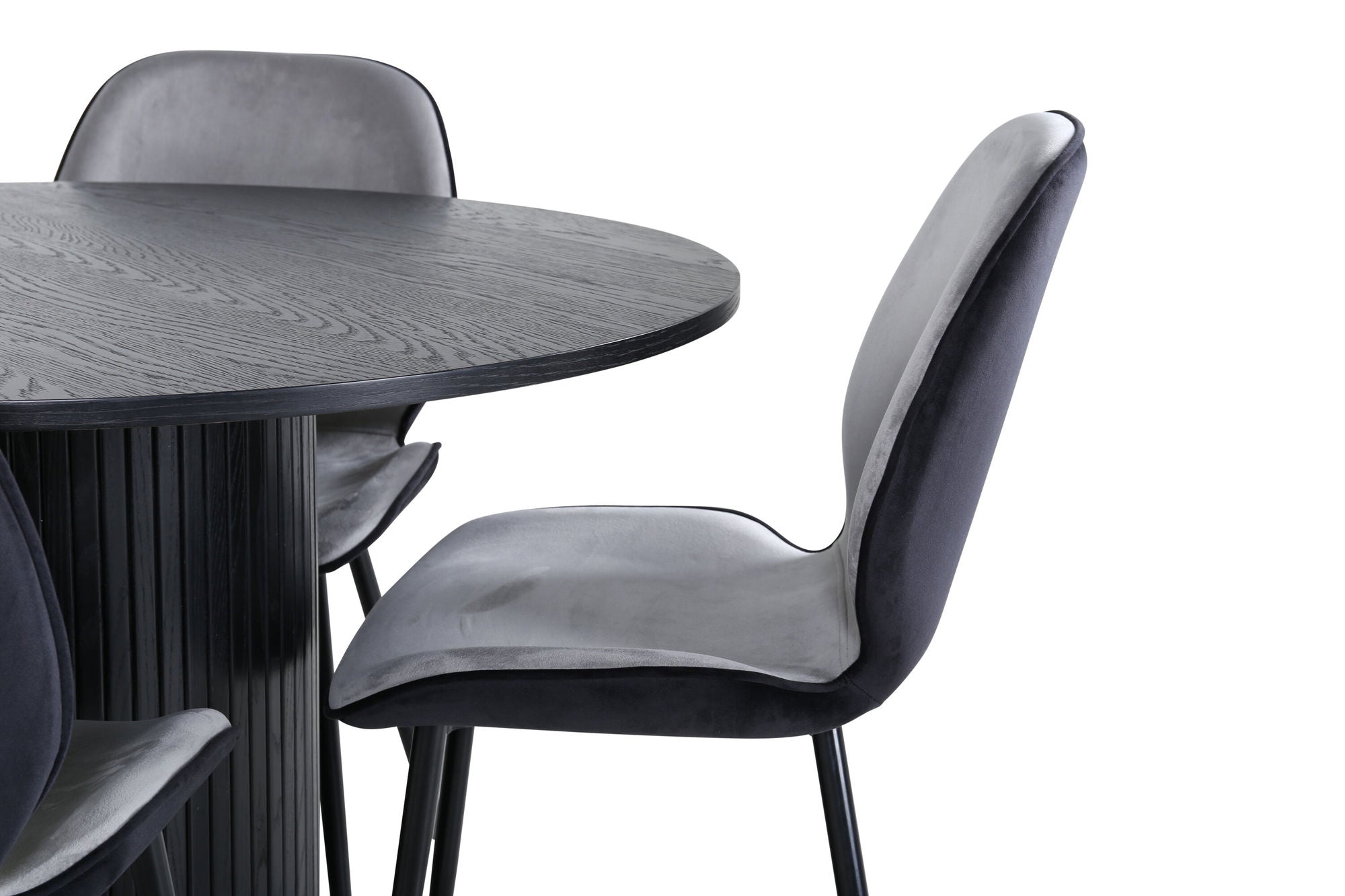 Venture Home Bianca rund spisebord - Black / Black Veneer+Emma stol - Black / Black and Light Grey Black Velvet in Back Grey Velvet in front_4