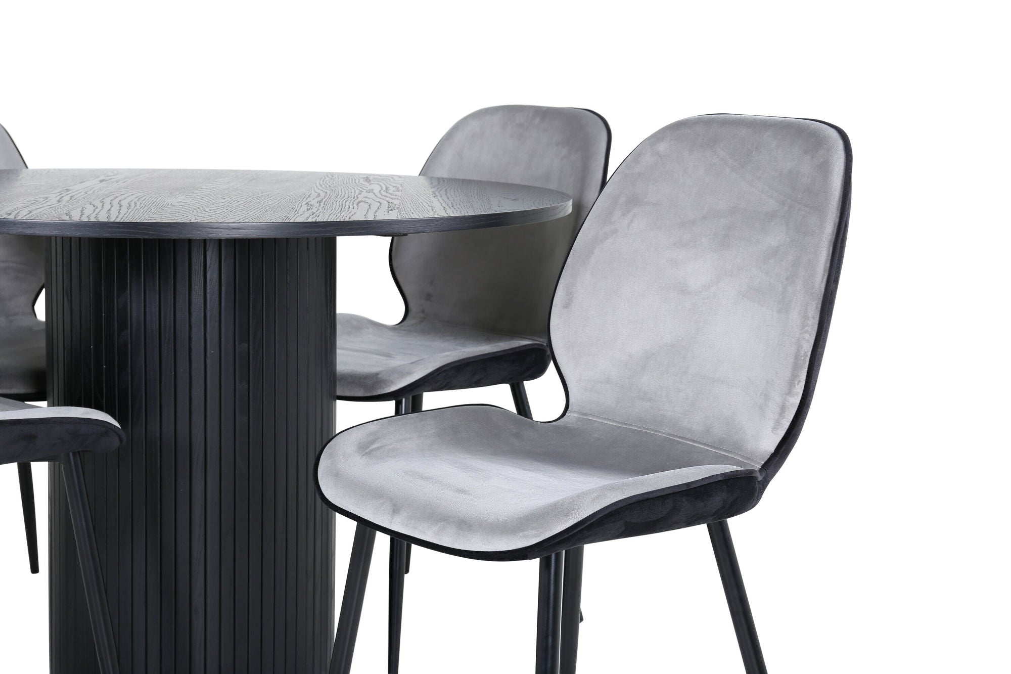 Venture Home Bianca rund spisebord - Black / Black Veneer+Emma stol - Black / Black and Light Grey Black Velvet in Back Grey Velvet in front_4