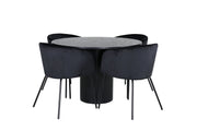Venture Home Bianca rund spisebord - Black / Black Veneer+Berit stol - Black / Black Velvet_4