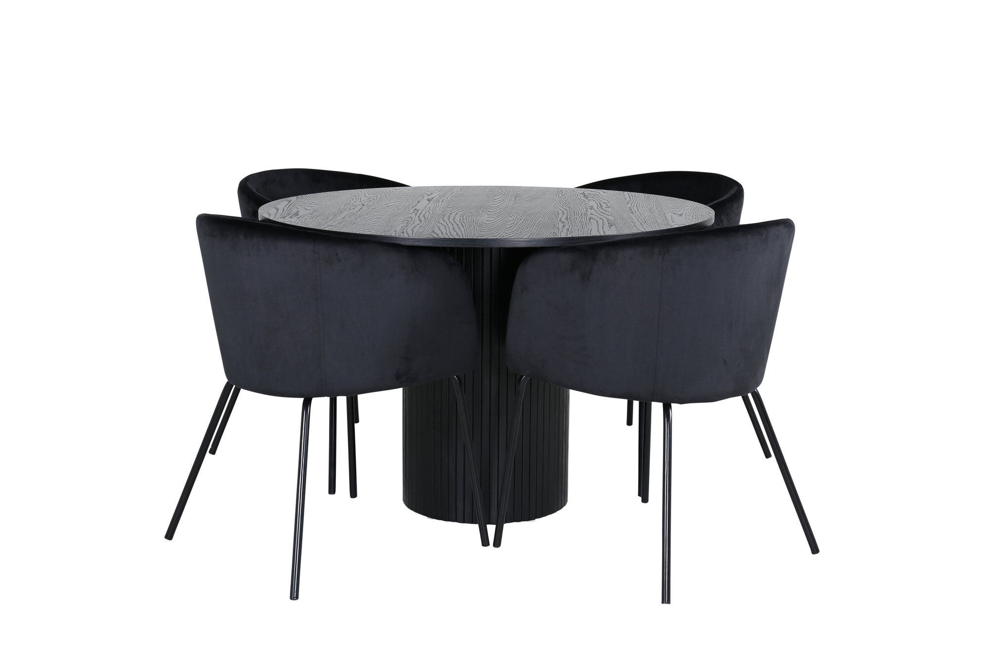 Venture Home Bianca rund spisebord - Black / Black Veneer+Berit stol - Black / Black Velvet_4
